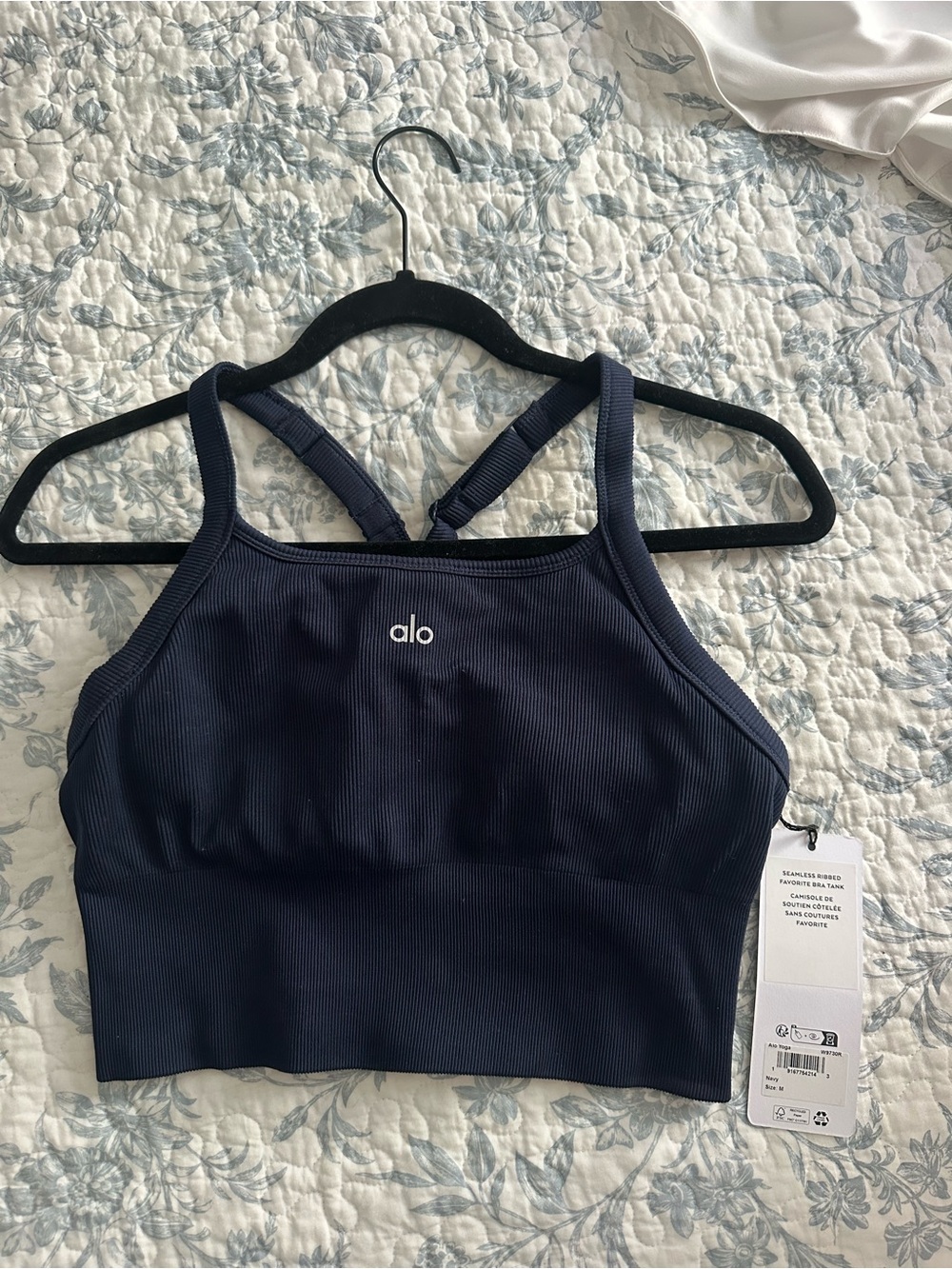 Alo Navy Seamless Ribbed Favorite Bra Tank